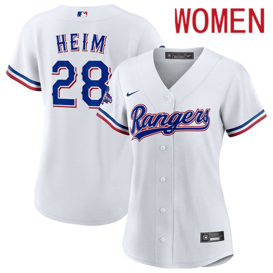 Women Texas Rangers #28 Jonah Heim Nike White Home 2023 World Series Champions Replica Player MLB Jersey->texas rangers->MLB Jersey